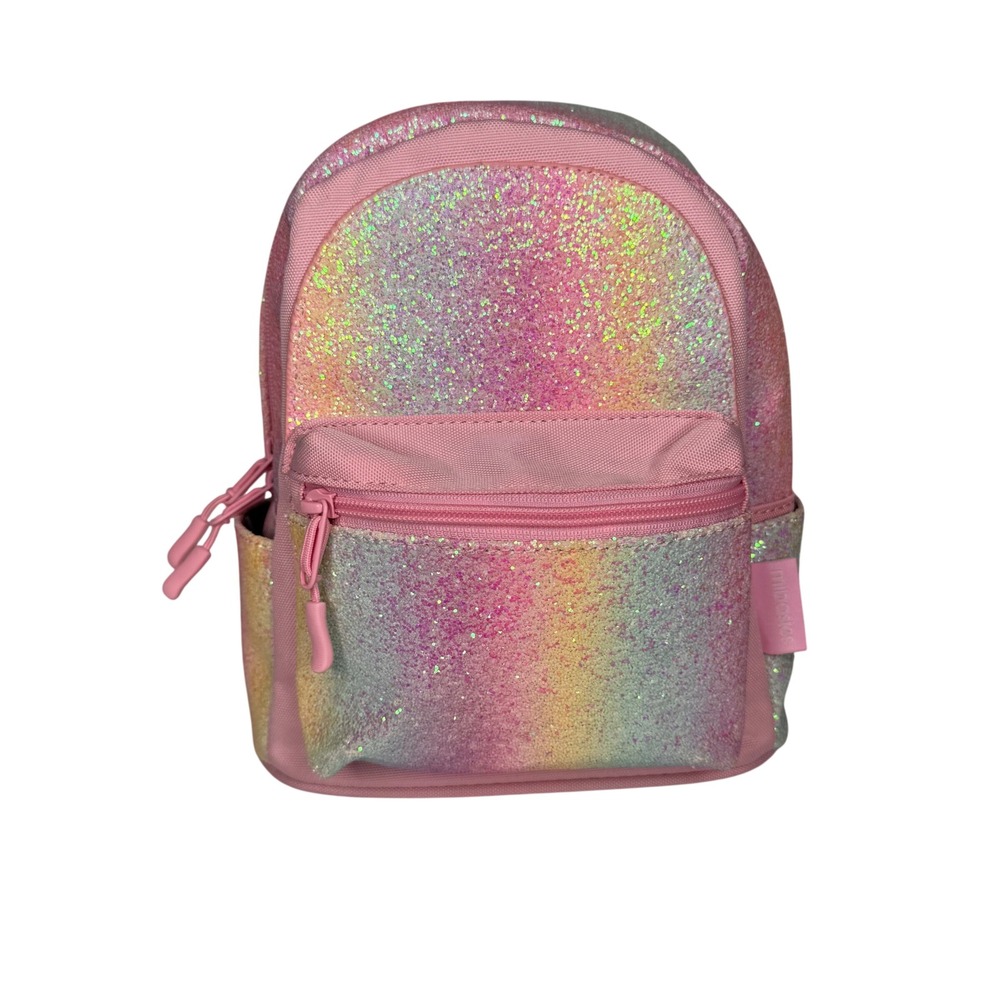 Mibabies Girl's Pink Rainbow Glitter Mini Backpack Sparkly Ombre School Backpack